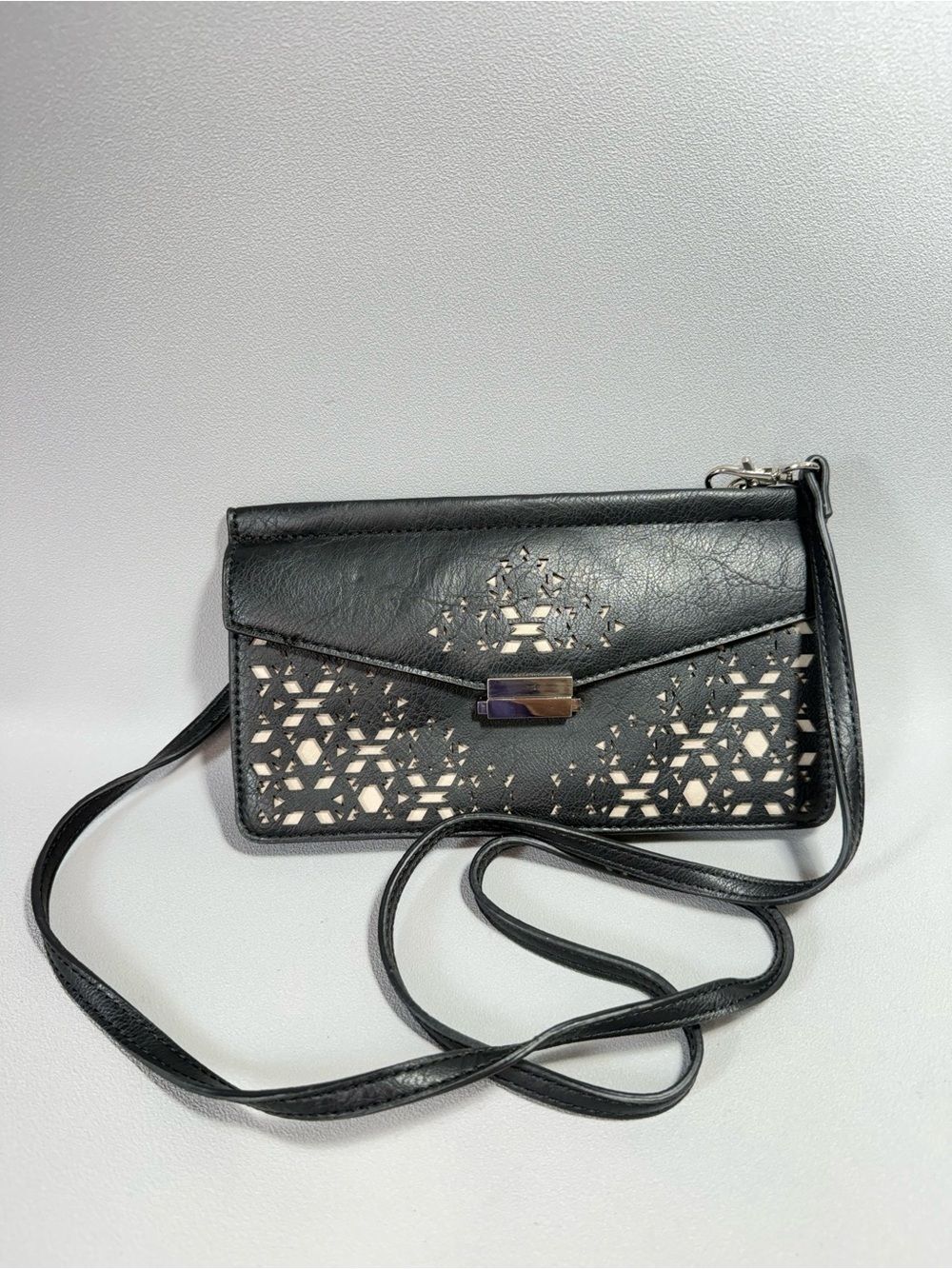 Danielle Nicole Black Vegan Leather Laser-Cut Crossbody Bag